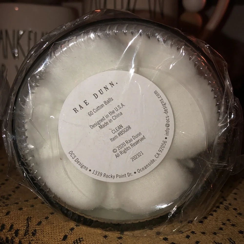 Rae Dunn CLEAN 60 Cotton Balls In Jar